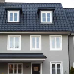 Jaka elewacja do grafitowego dachu i białych okien